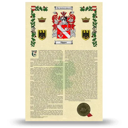 Dipper Armorial History with Coat of Arms