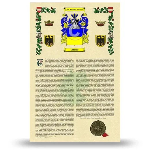 Ditmar Armorial History with Coat of Arms