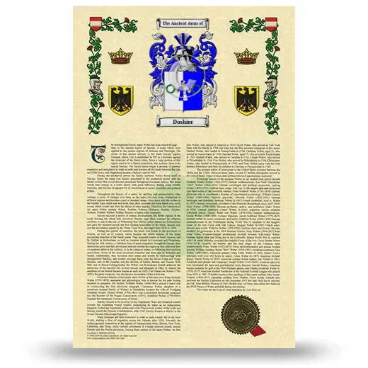 Doshier Armorial History with Coat of Arms