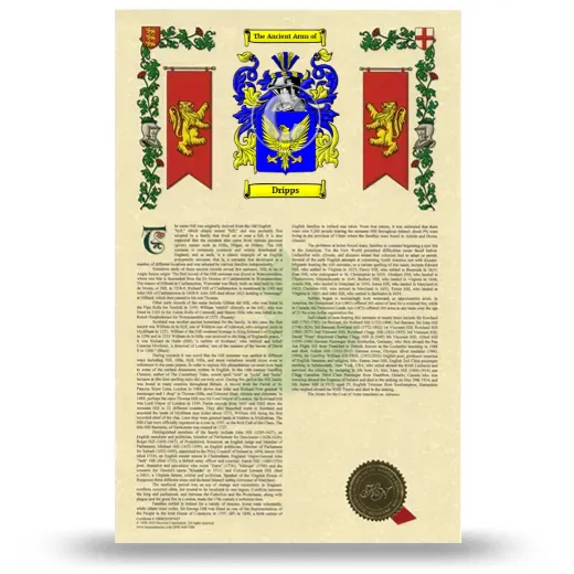 Dripps Armorial History with Coat of Arms