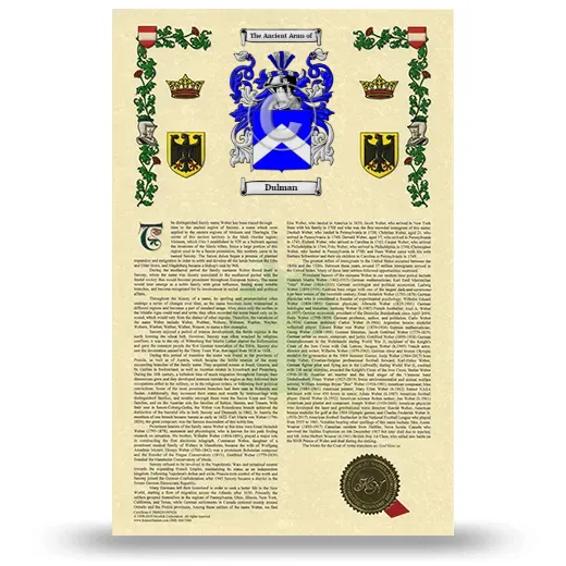 Dulman Armorial History with Coat of Arms