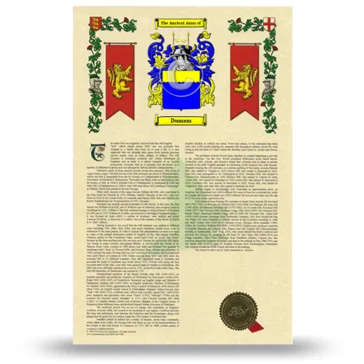 Dumam Armorial History with Coat of Arms
