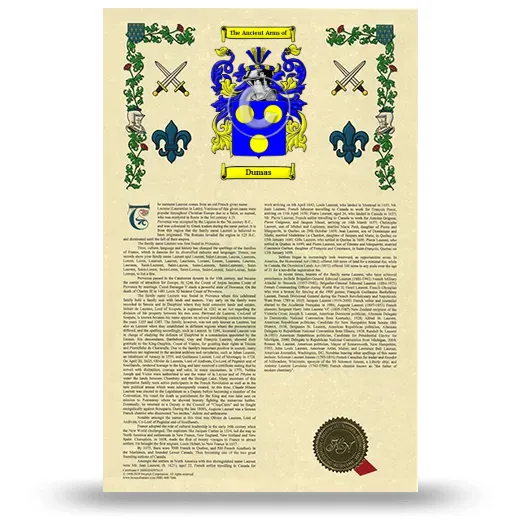 Dumas Armorial History with Coat of Arms