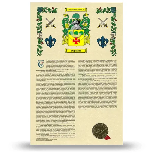 Duplante Armorial History with Coat of Arms