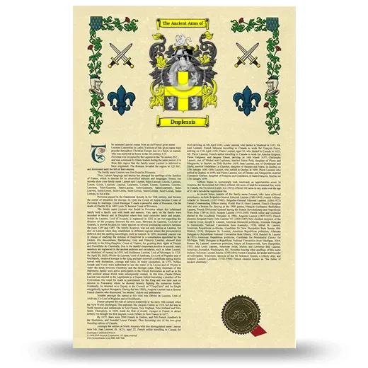 Duplessis Armorial History with Coat of Arms