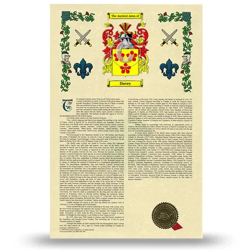 Duvey Armorial History with Coat of Arms