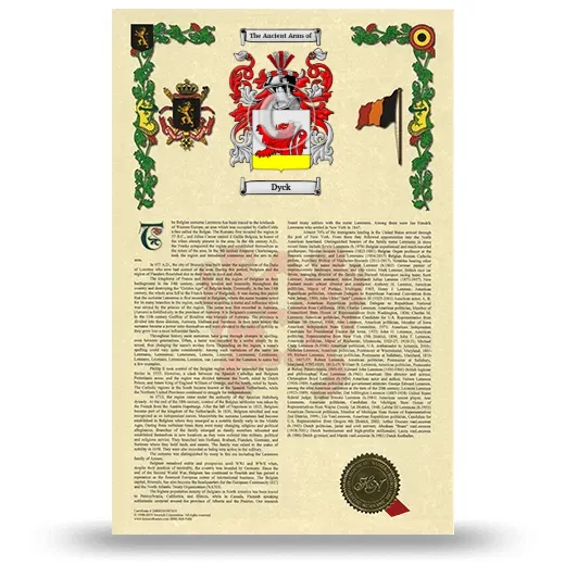 Dyck Armorial History with Coat of Arms