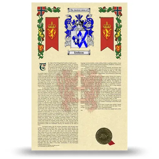 Erickson Armorial History with Coat of Arms