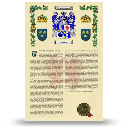 Ericsson Armorial History with Coat of Arms