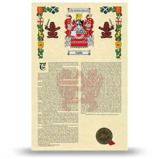 Esplin Armorial History with Coat of Arms