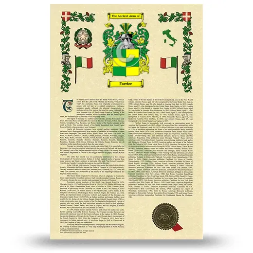 Farrior Armorial History with Coat of Arms