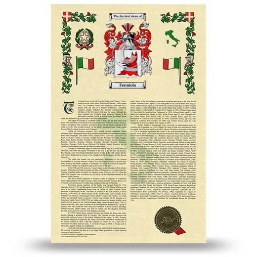 Ferraiolo Armorial History with Coat of Arms