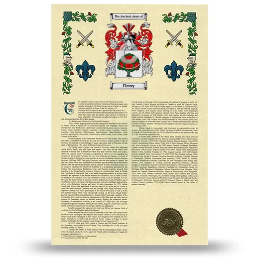 Fleury Armorial History with Coat of Arms