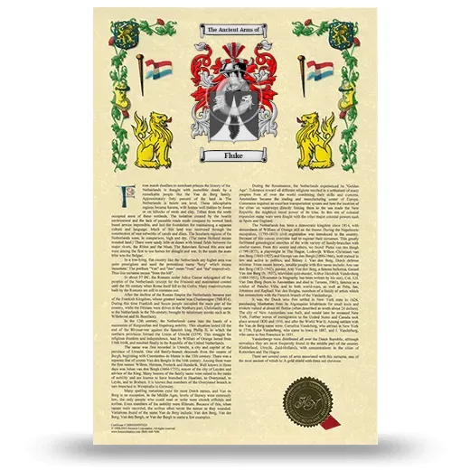 Fluke Armorial History with Coat of Arms