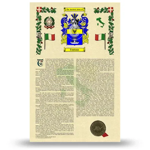 Fontana Armorial History with Coat of Arms