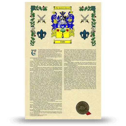 Forie Armorial History with Coat of Arms