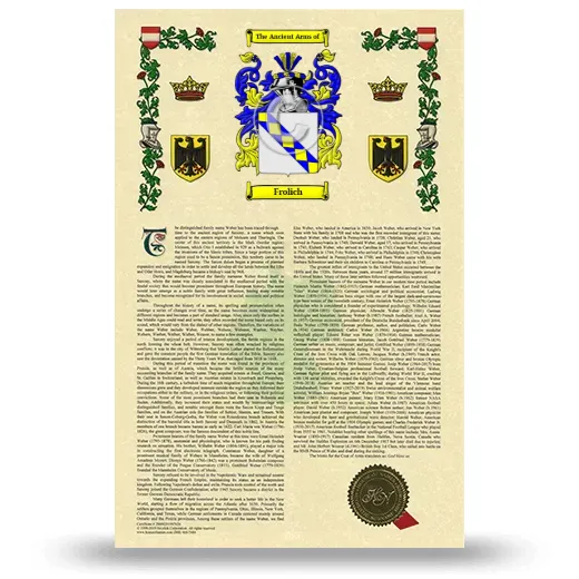 Frolich Armorial History with Coat of Arms