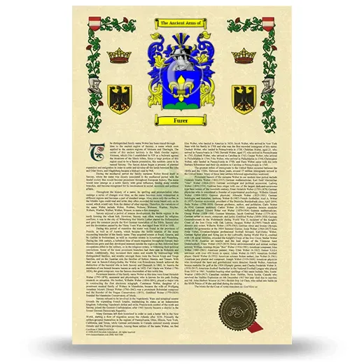 Furer Armorial History with Coat of Arms