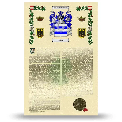 Gallan Armorial History with Coat of Arms