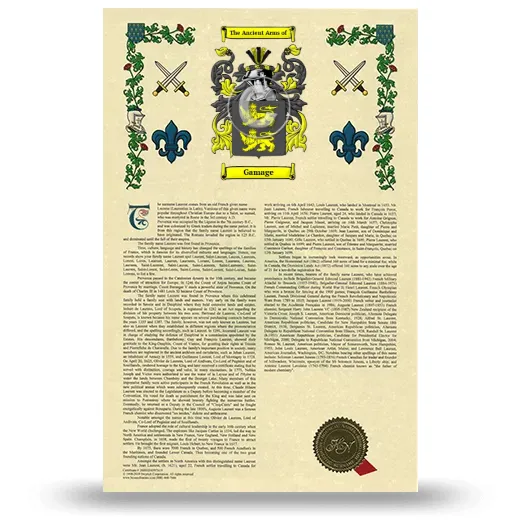 Gamage Armorial History with Coat of Arms
