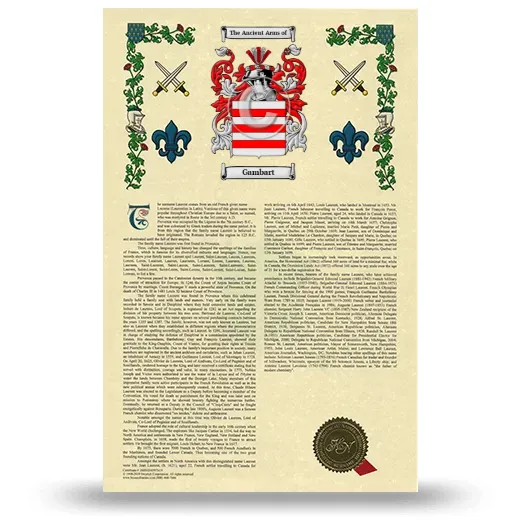 Gambart Armorial History with Coat of Arms