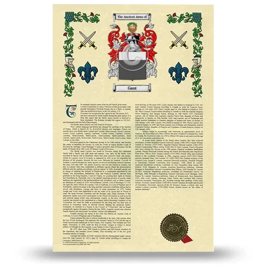 Gant Armorial History with Coat of Arms