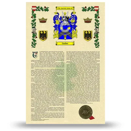 Garber Armorial History with Coat of Arms