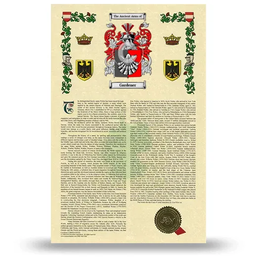 Gardener Armorial History with Coat of Arms