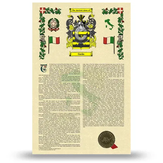 Garin Armorial History with Coat of Arms