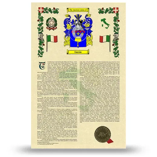 Garsia Armorial History with Coat of Arms
