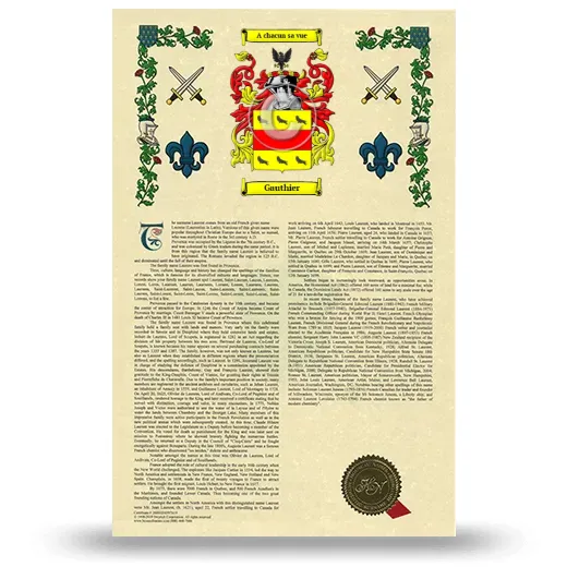 Gauthier Armorial History with Coat of Arms