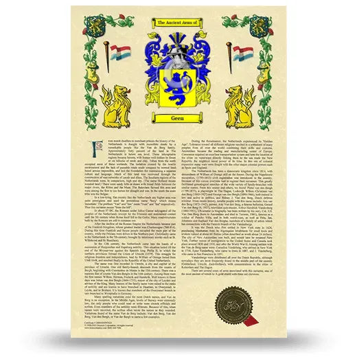 Geen Armorial History with Coat of Arms