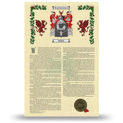 Genter Armorial History with Coat of Arms