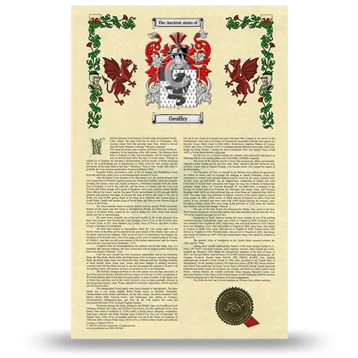 Geoffry Armorial History with Coat of Arms