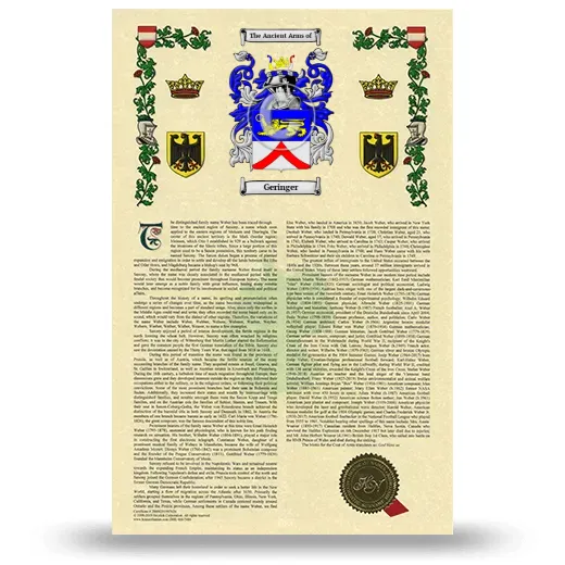 Geringer Armorial History with Coat of Arms
