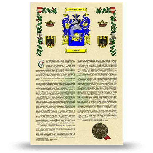 Gerkin Armorial History with Coat of Arms