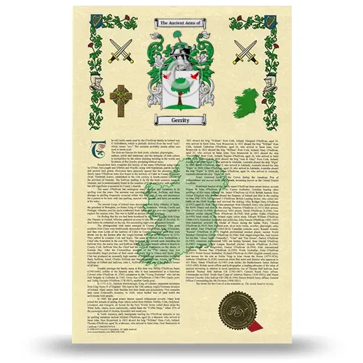 Gerrity Armorial History with Coat of Arms