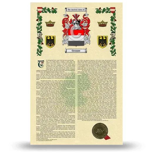 Gessner Armorial History with Coat of Arms