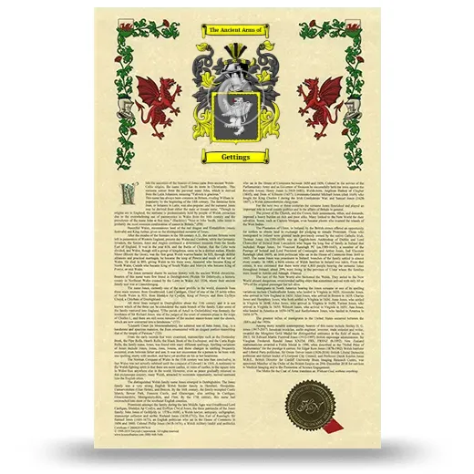 Gettings Armorial History with Coat of Arms