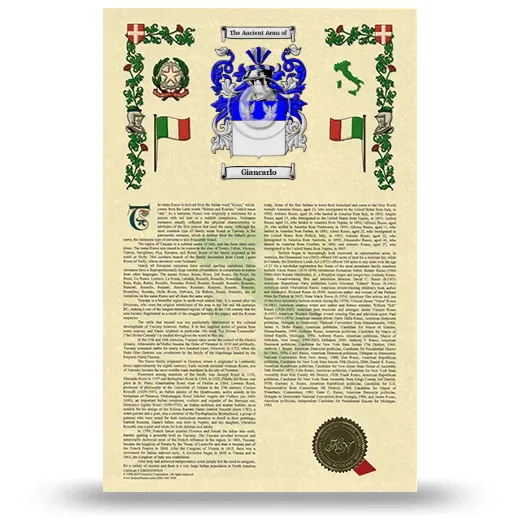 Giancarlo Armorial History with Coat of Arms