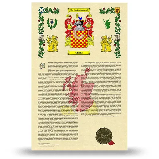 Gillins Armorial History with Coat of Arms