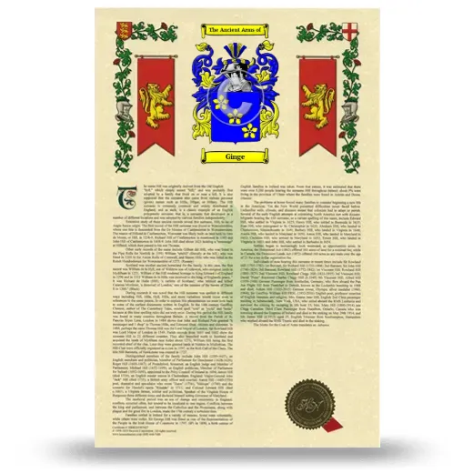 Ginge Armorial History with Coat of Arms