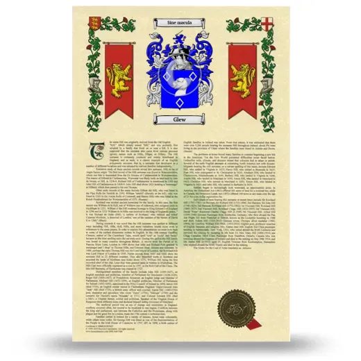 Glew Armorial History with Coat of Arms