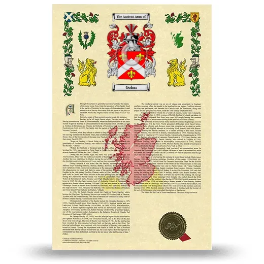 Golon Armorial History with Coat of Arms