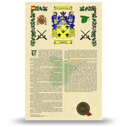 Gomeza Armorial History with Coat of Arms