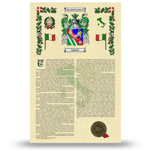 Goretti Armorial History with Coat of Arms