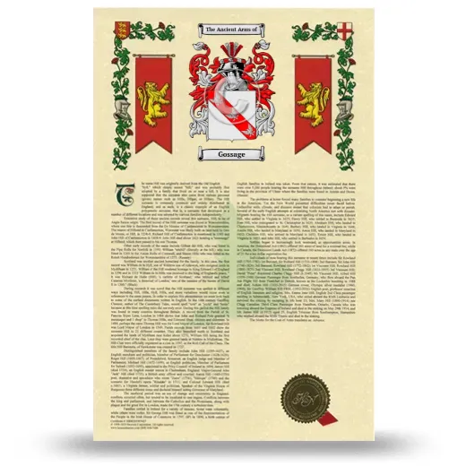 Gossage Armorial History with Coat of Arms