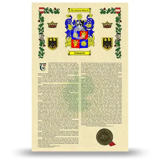 Grimmett Armorial History with Coat of Arms