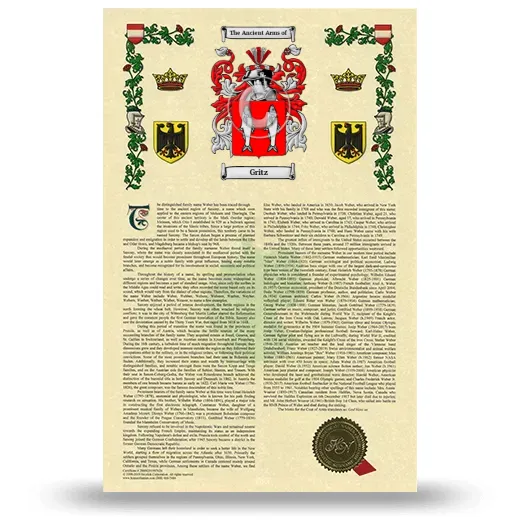 Gritz Armorial History with Coat of Arms