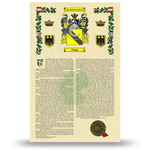 Gropp Armorial History with Coat of Arms